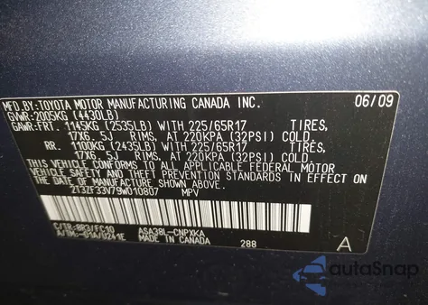 2009 Toyota Rav4 из США, поврежденный, VIN 2T3ZF33V79W010807